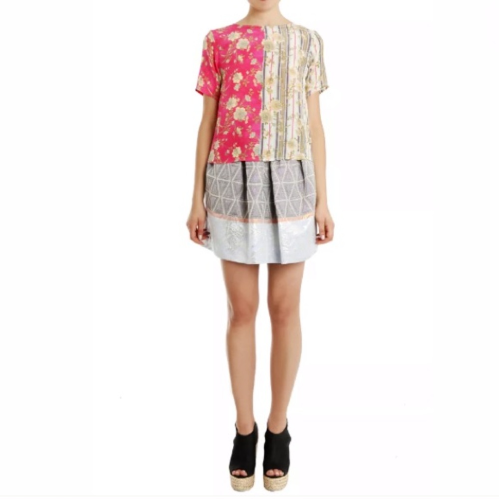 Suno Cinched Brocade Metallic Mini Skirt sz 4